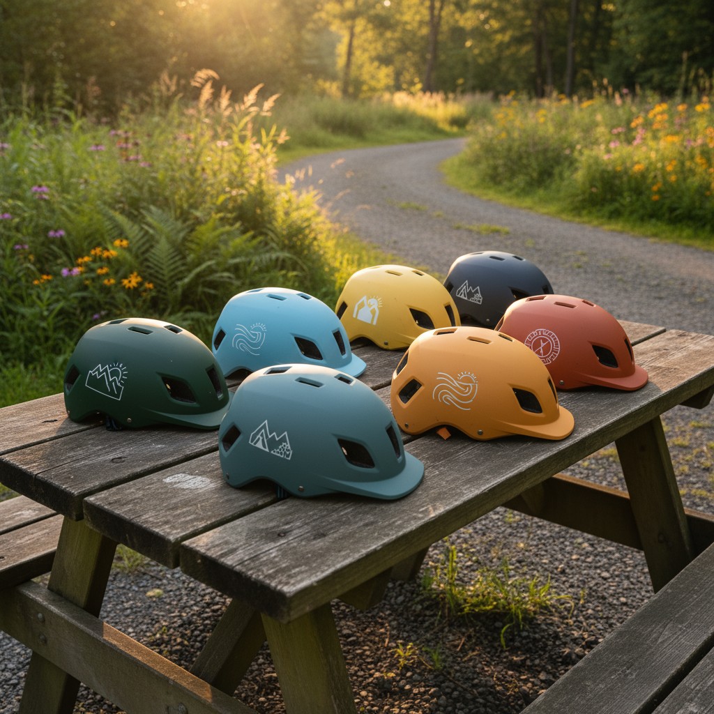Natural, wooden picnic table, on the verge of gravel track, in a forest, lined with tall grasses, wildflowers, and trees i...